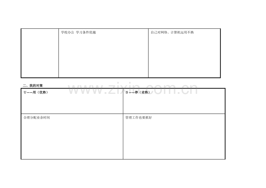 四川省广元市剑阁县王志泽：个人自我诊断SWOT分析表.doc_第2页