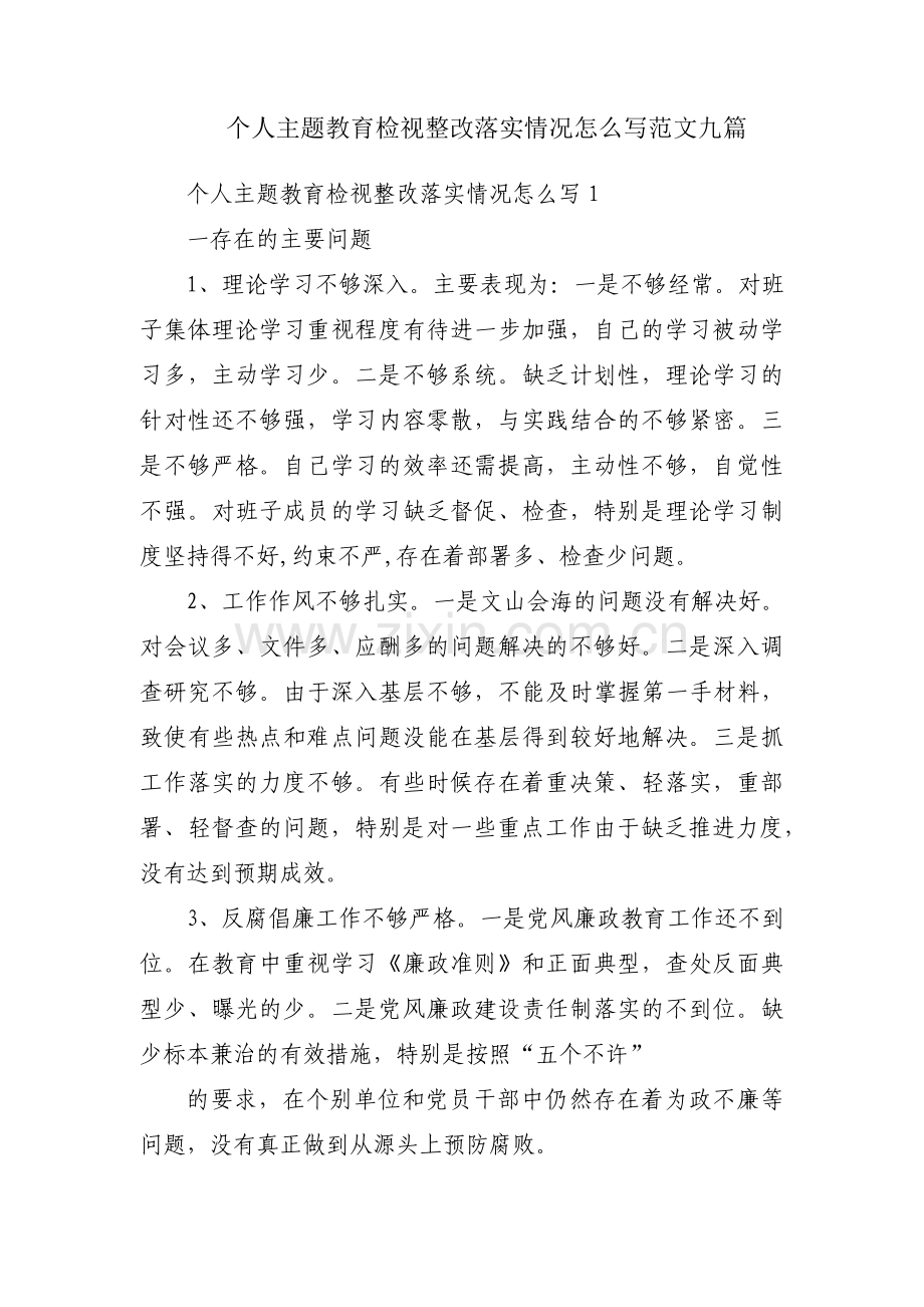 个人主题教育检视整改落实情况怎么写范文九篇.pdf_第1页