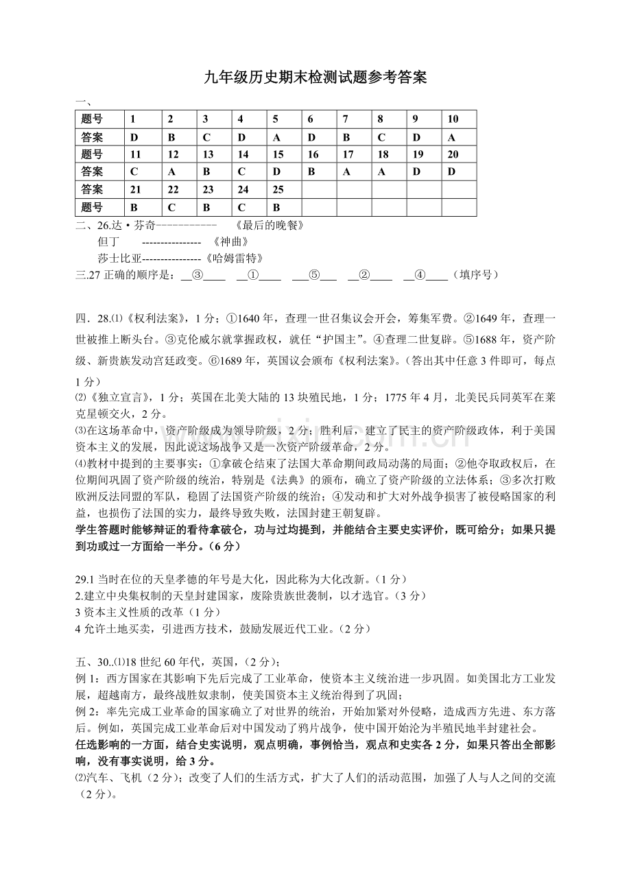 九年级上历史期中试题答案.doc_第1页