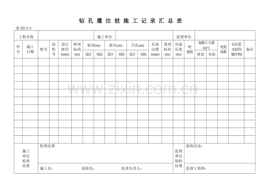 钻孔灌注桩施工记录汇总表.doc_第1页