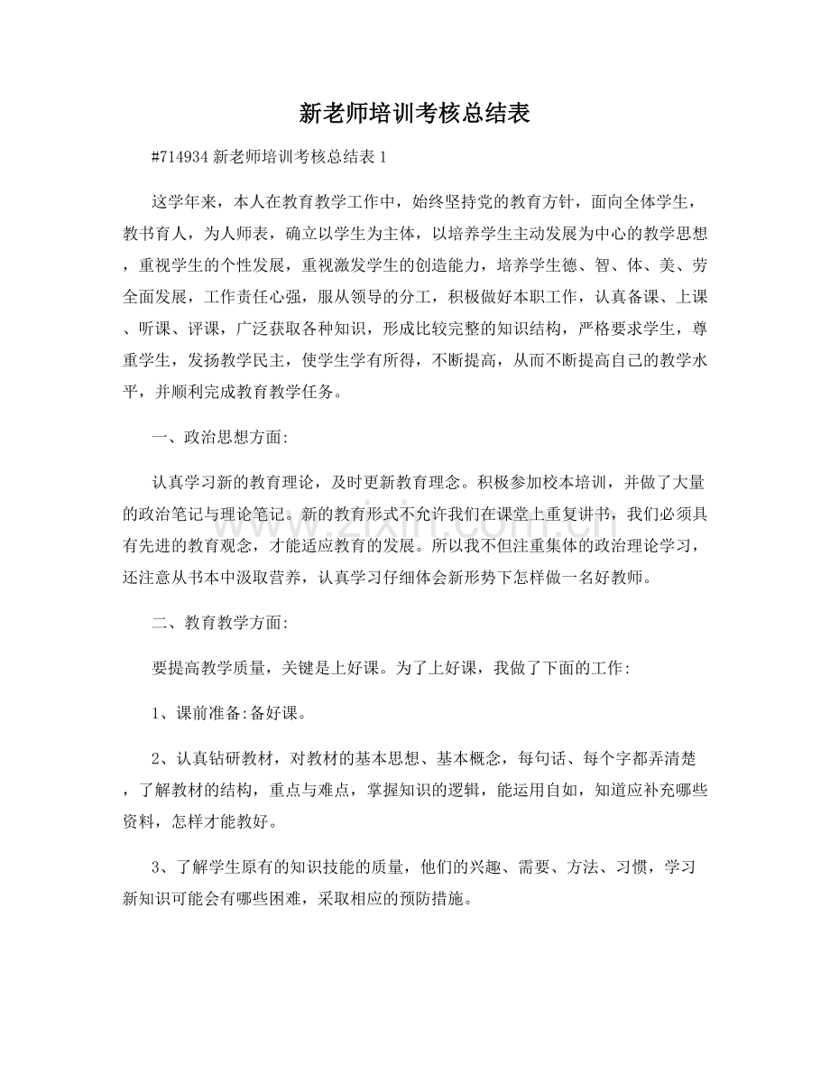 新老师培训考核总结表.docx_第1页