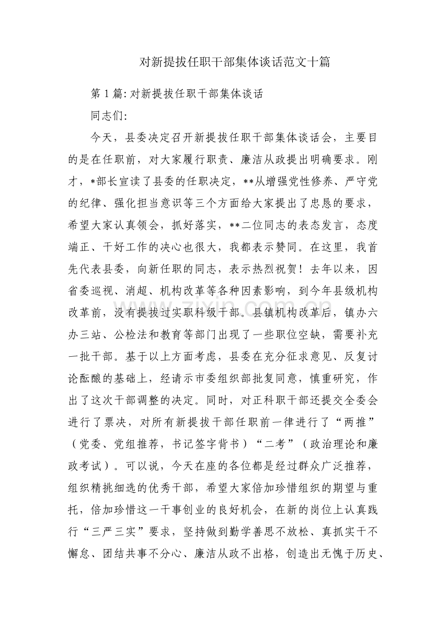 对新提拔任职干部集体谈话范文十篇.pdf_第1页