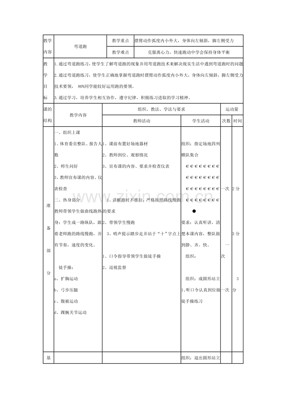 小学体育速度与平衡----弯道跑教学设计、教案、教学反思.doc_第2页