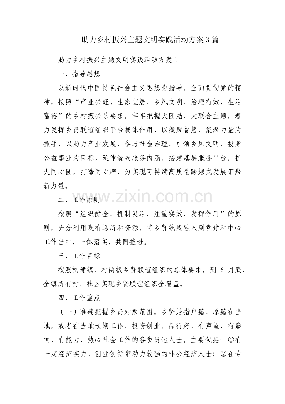 助力乡村振兴主题文明实践活动方案3篇.pdf_第1页