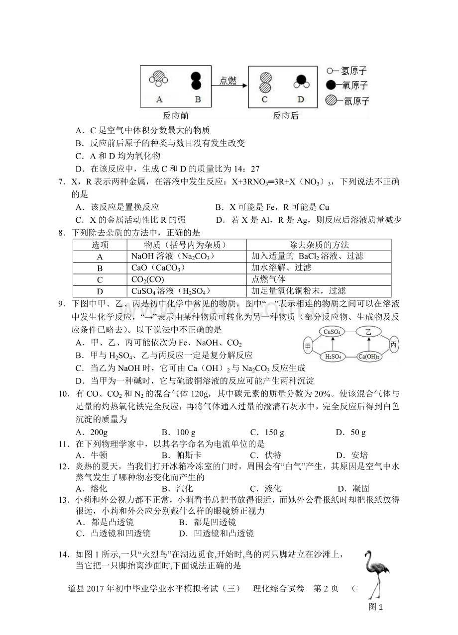 初中毕业学业水平模拟考试物理试卷.doc_第2页