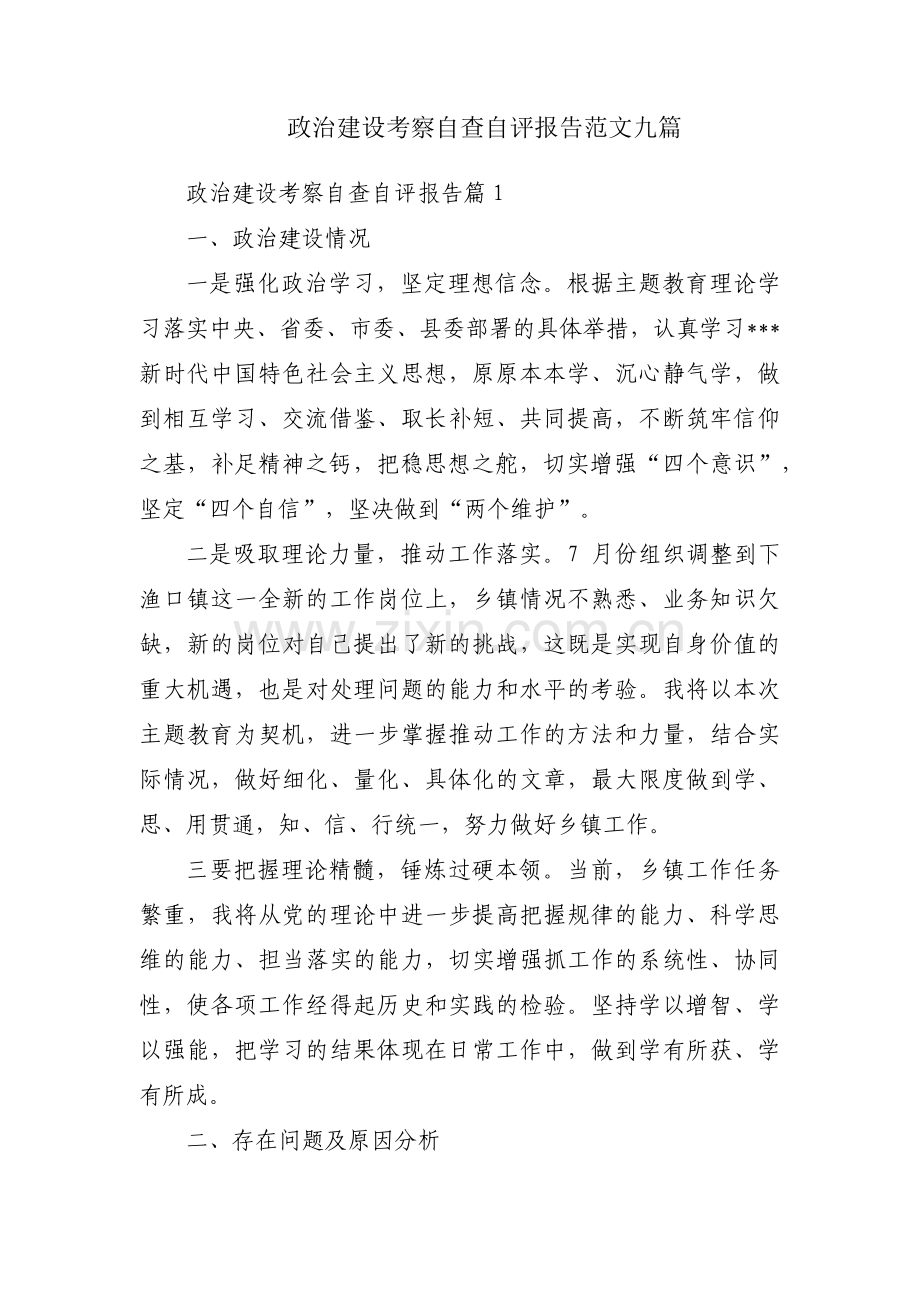 政治建设考察自查自评报告范文九篇.pdf_第1页