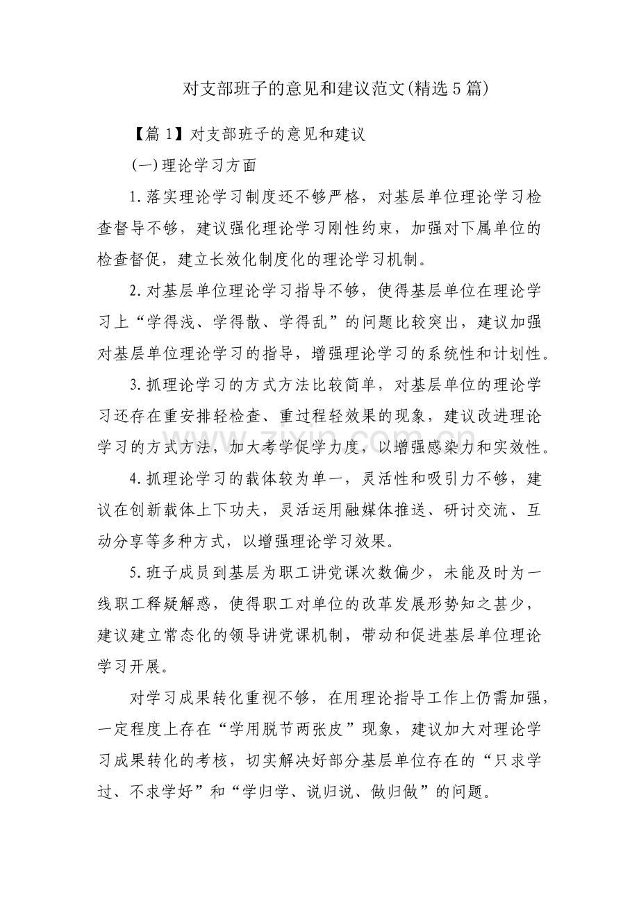 对支部班子的意见和建议范文(5篇).pdf_第1页