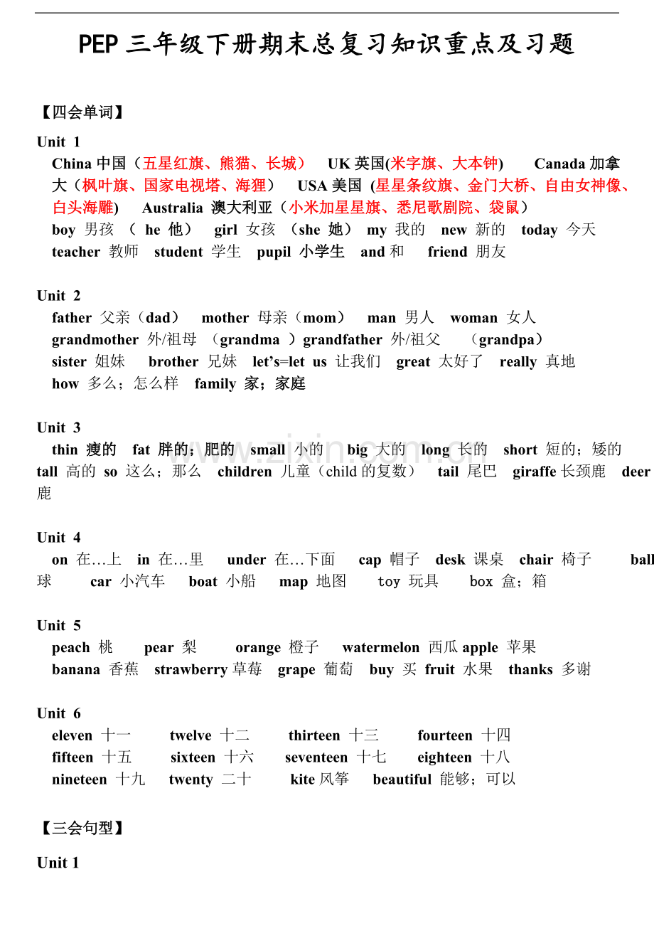 三年级下册英语期末总复习知识点归纳.doc_第1页