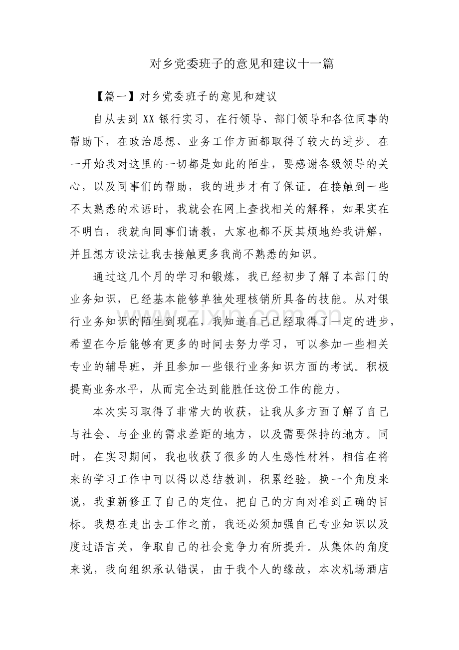 对乡党委班子的意见和建议十一篇.pdf_第1页