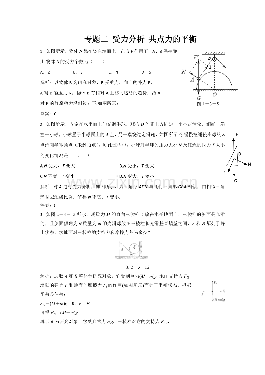 专题二受力分析共点力的平衡.doc_第1页