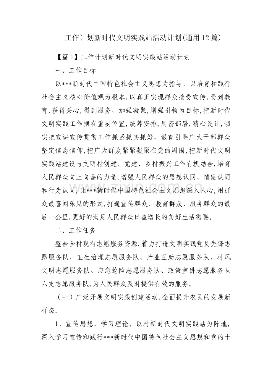 工作计划新时代文明实践站活动计划(通用12篇).pdf_第1页