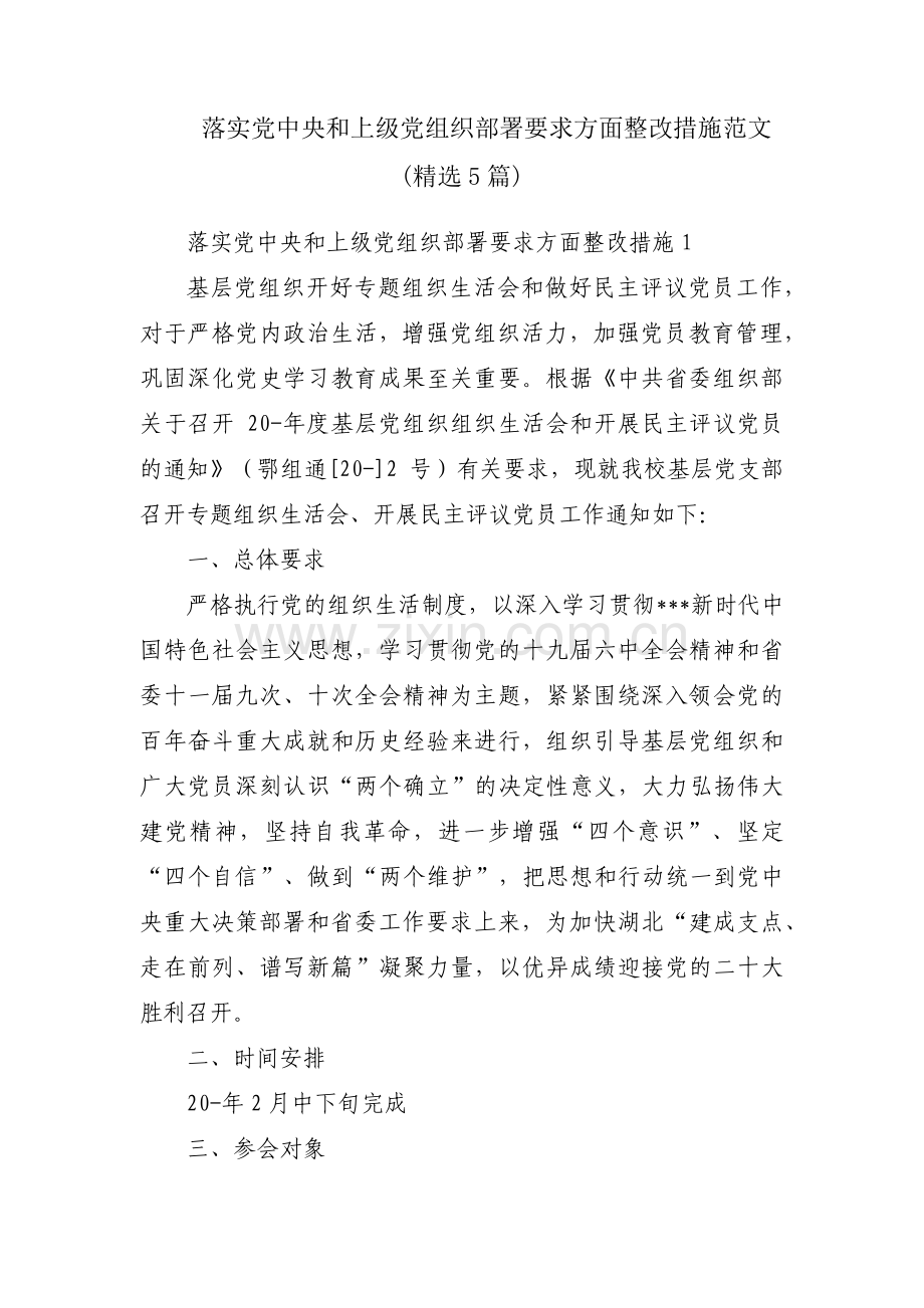 落实党中央和上级党组织部署要求方面整改措施范文(5篇).pdf_第1页