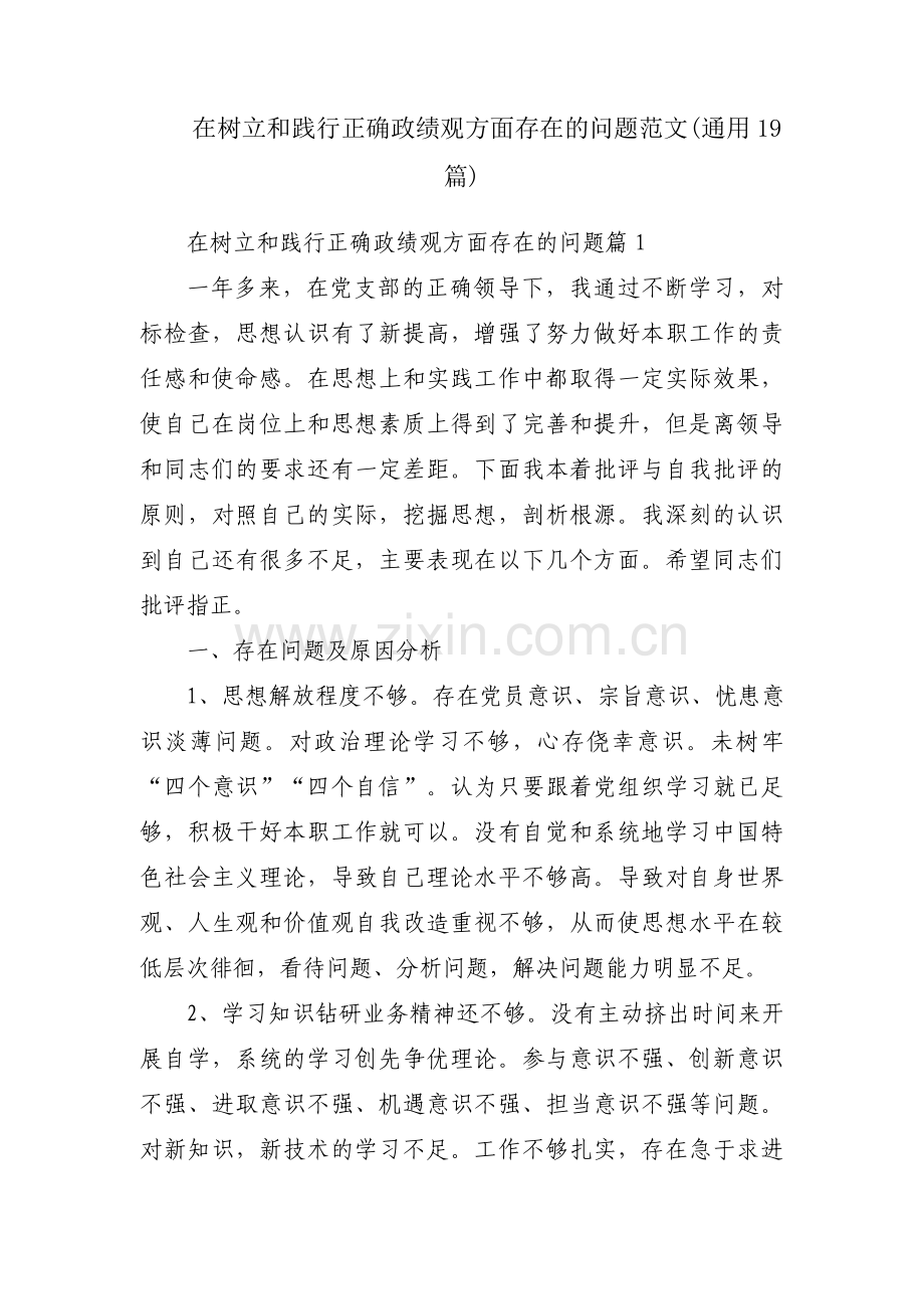 在树立和践行正确政绩观方面存在的问题范文(通用19篇).pdf_第1页