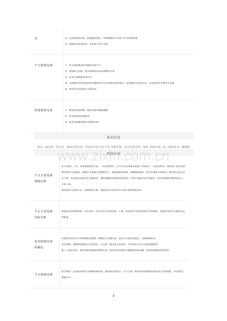 优秀作业展----个人研修计划表单.doc_第3页