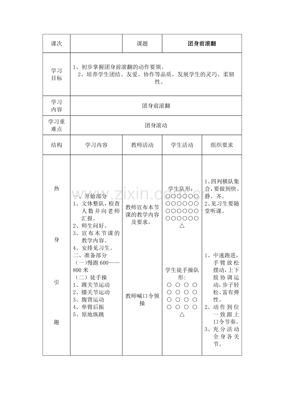 团身前滚翻教学设计.docx_第1页