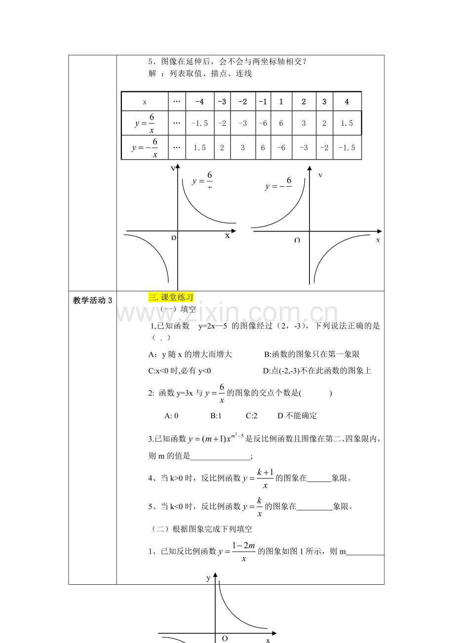 反比例函数图像和性质教案.doc_第2页