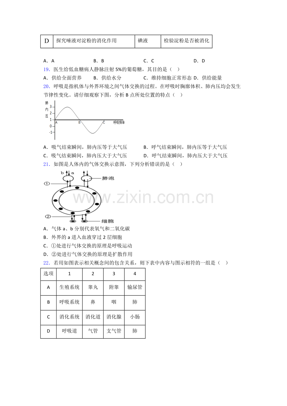 人教版七年级下册生物期中模拟测试题.doc_第3页