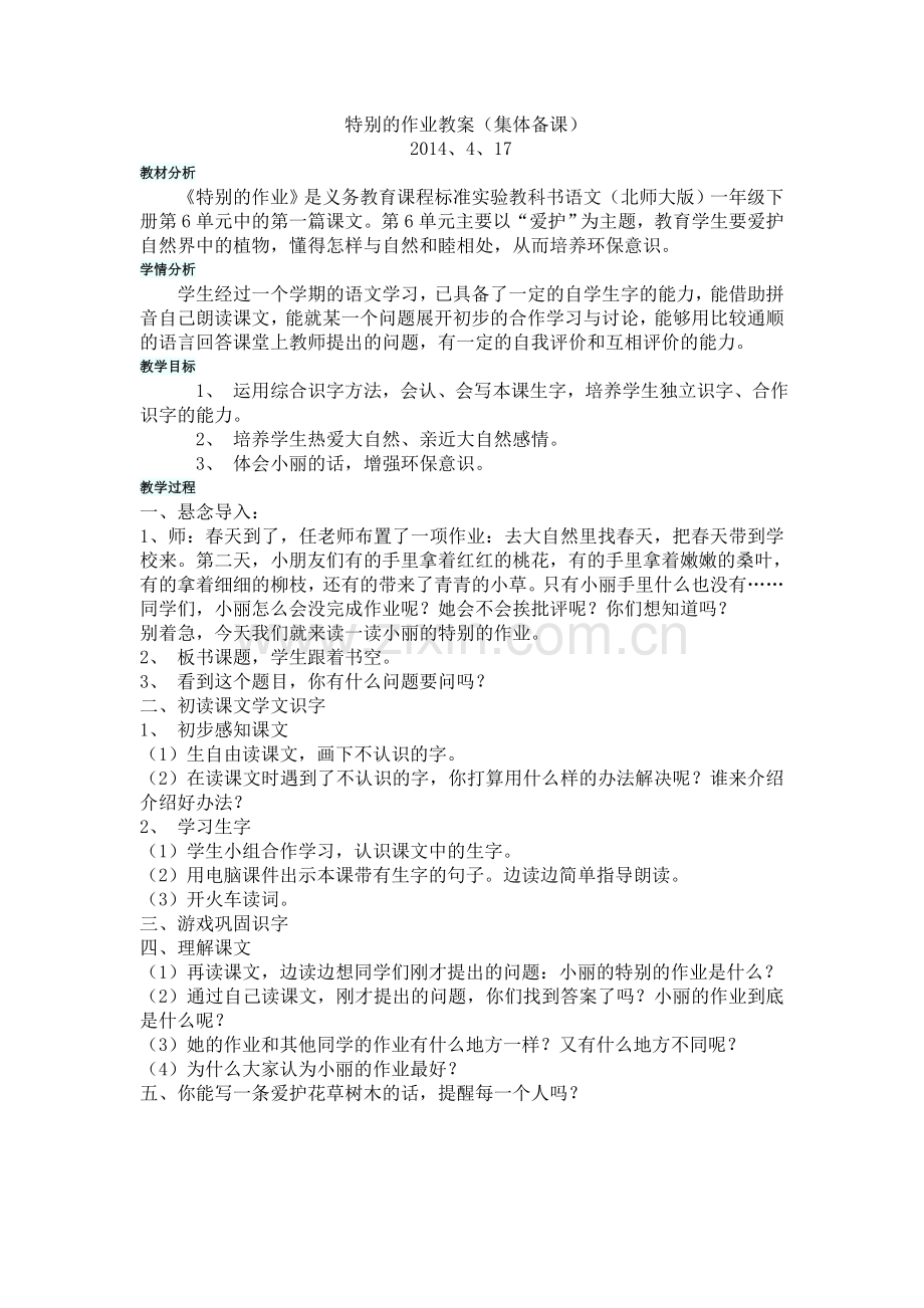 特别的作业教案.doc_第1页