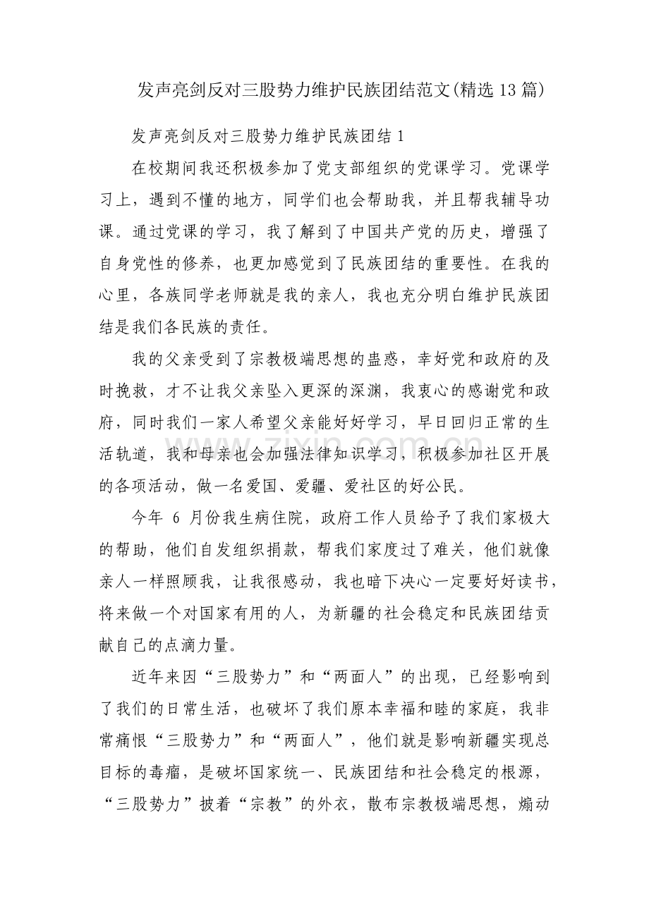 发声亮剑反对三股势力维护民族团结范文(13篇).pdf_第1页