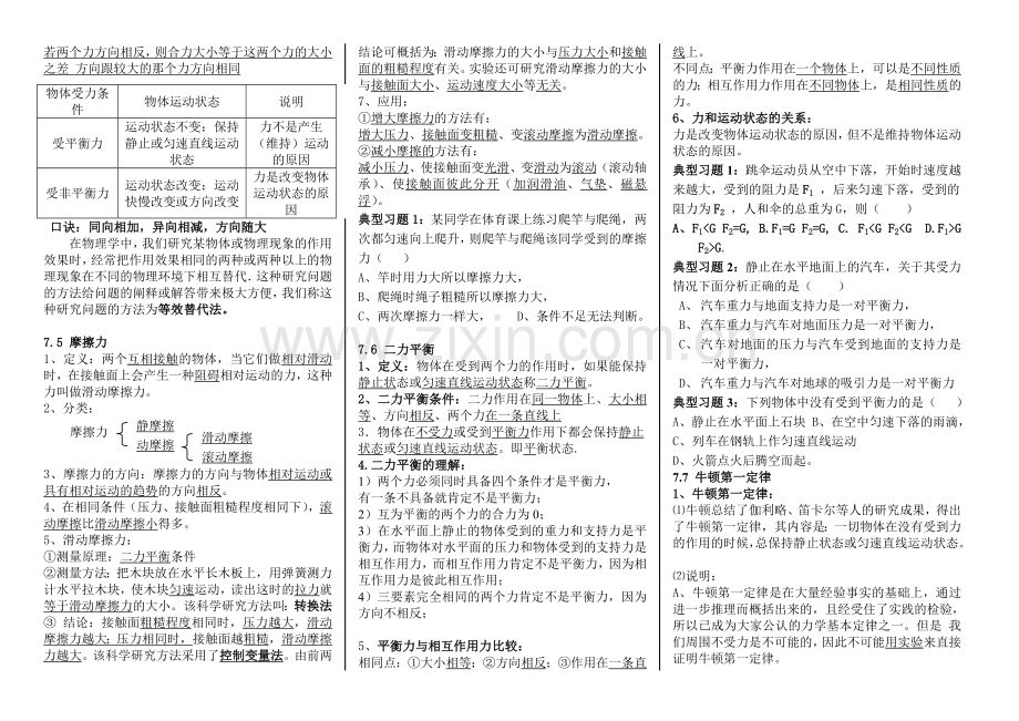 第七章运动和力经典知题复习资料.doc_第2页