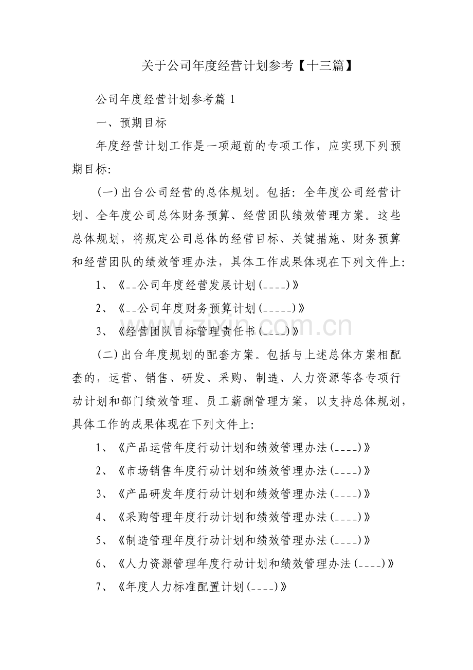 关于公司年度经营计划参考【十三篇】.pdf_第1页