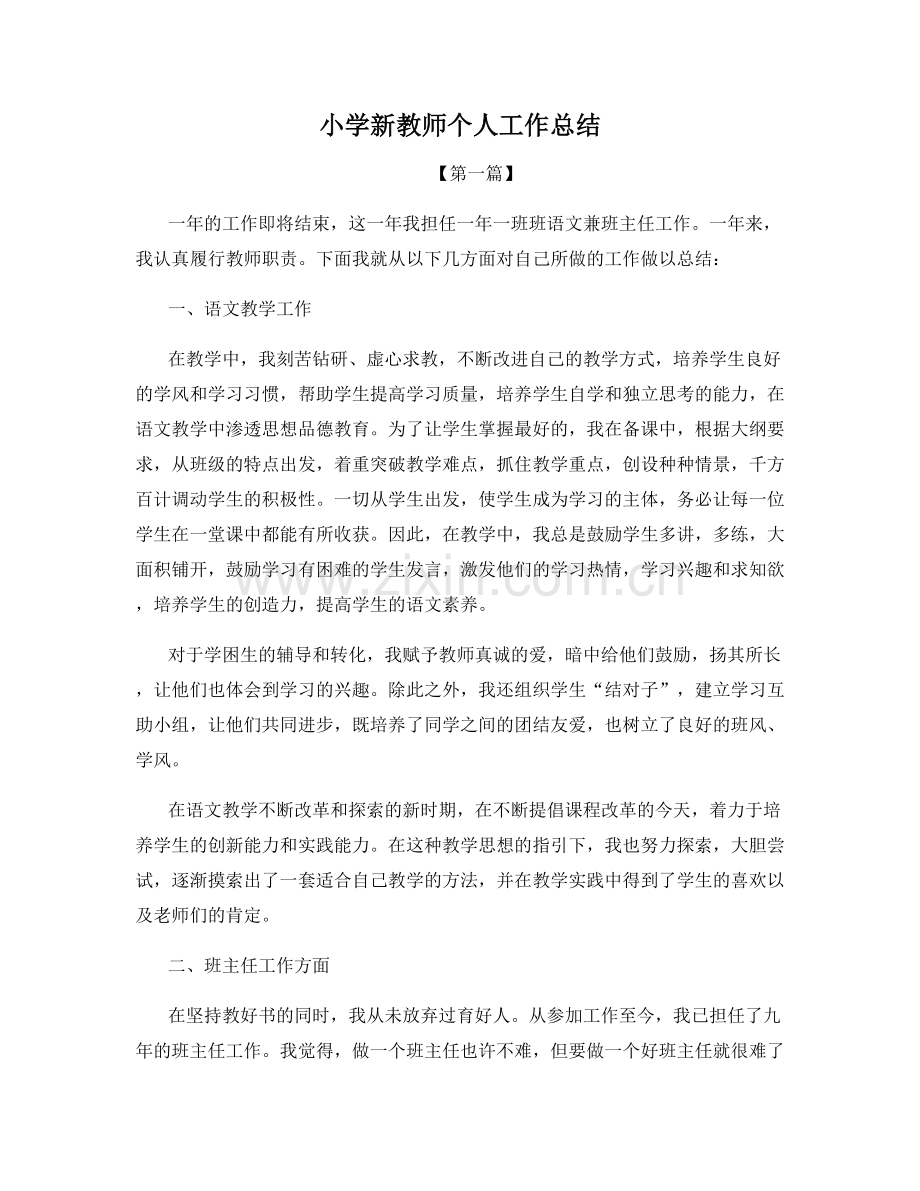 小学新教师个人工作总结.docx_第1页