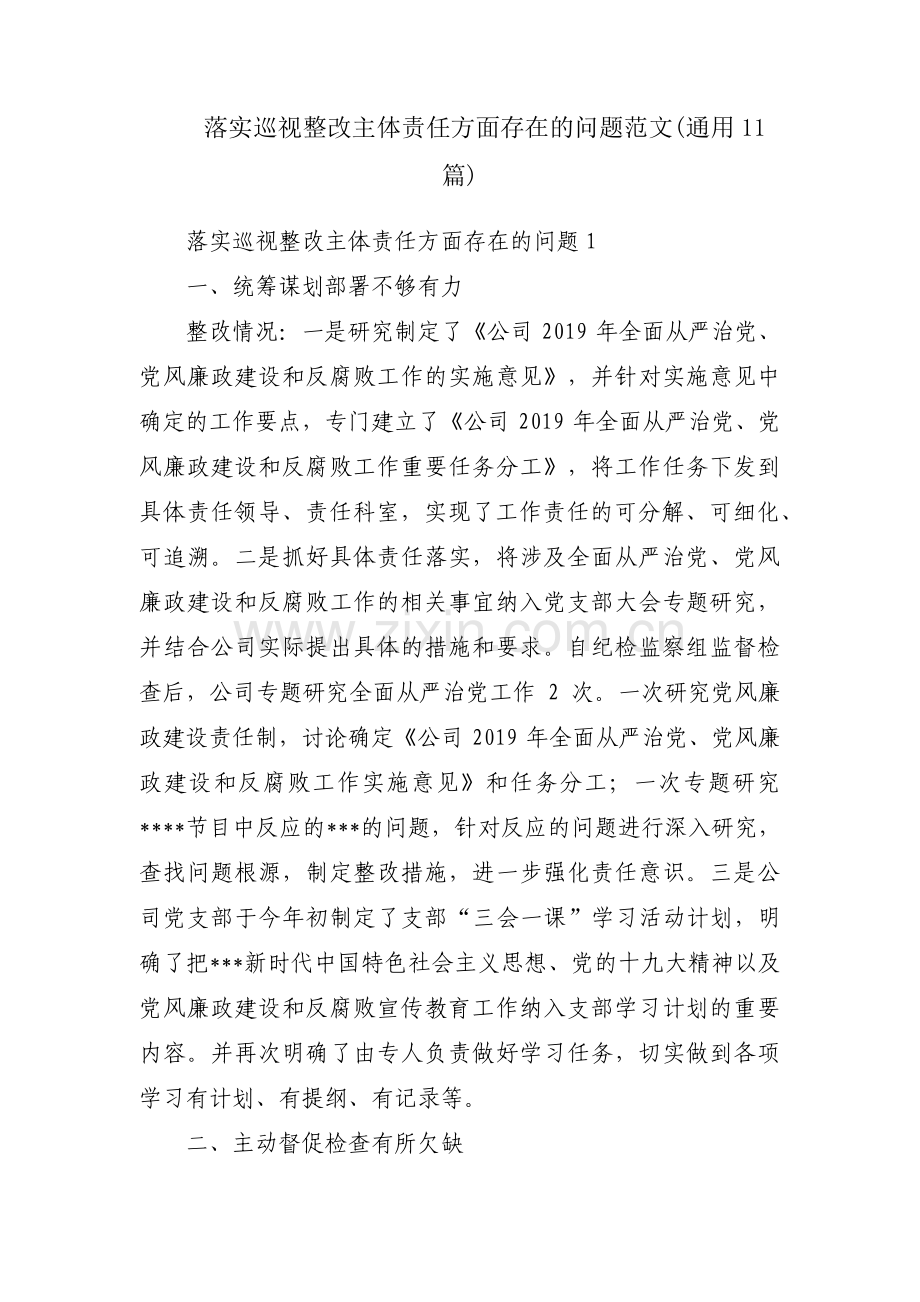 落实巡视整改主体责任方面存在的问题范文(通用11篇).pdf_第1页