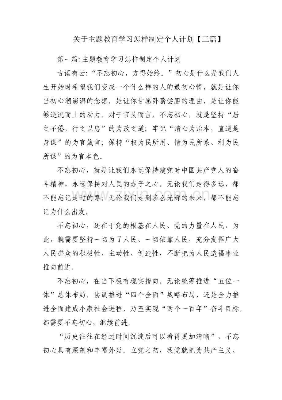 关于主题教育学习怎样制定个人计划【三篇】.pdf_第1页