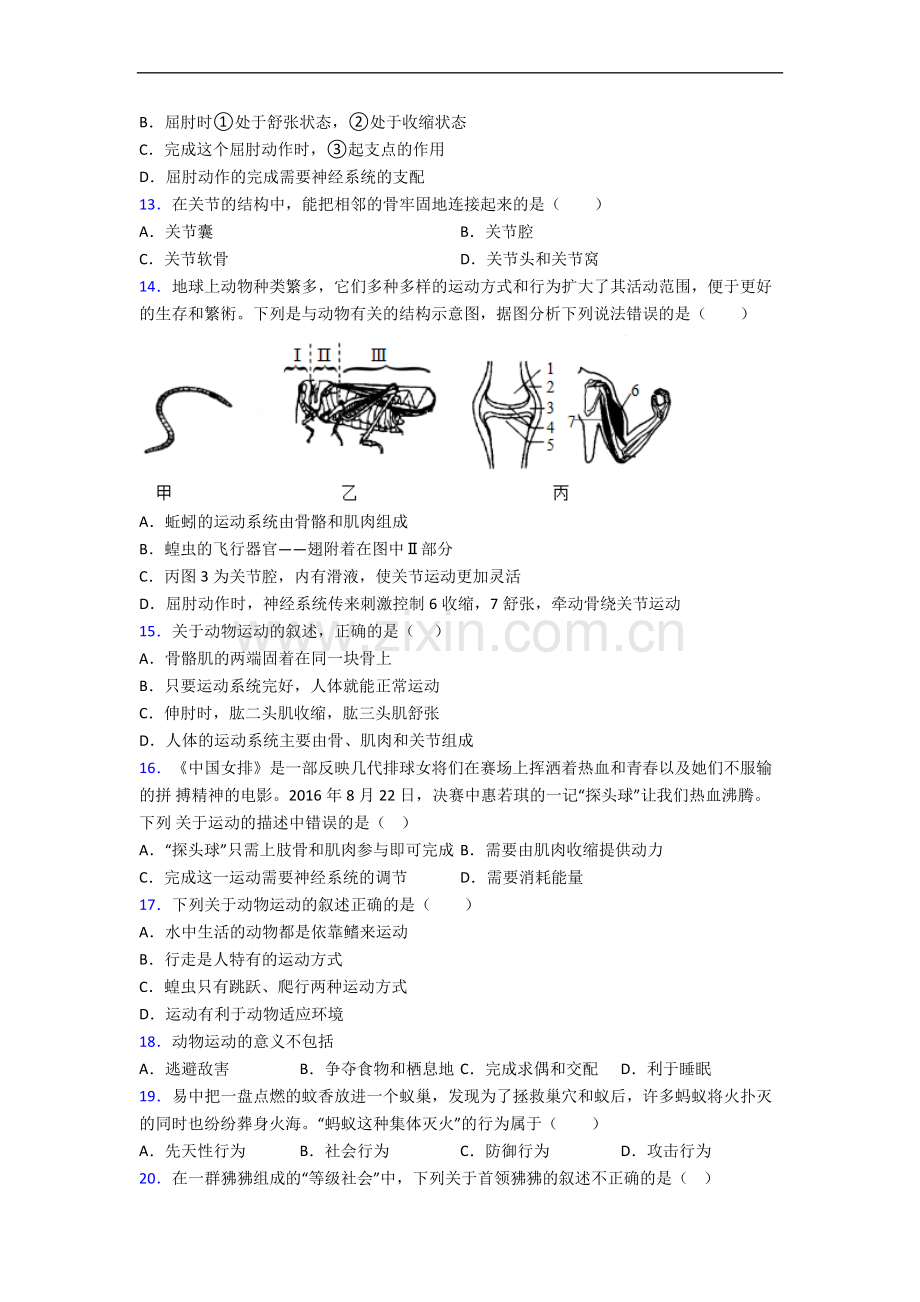 八年级上学期生物期中试卷及答案.doc_第3页