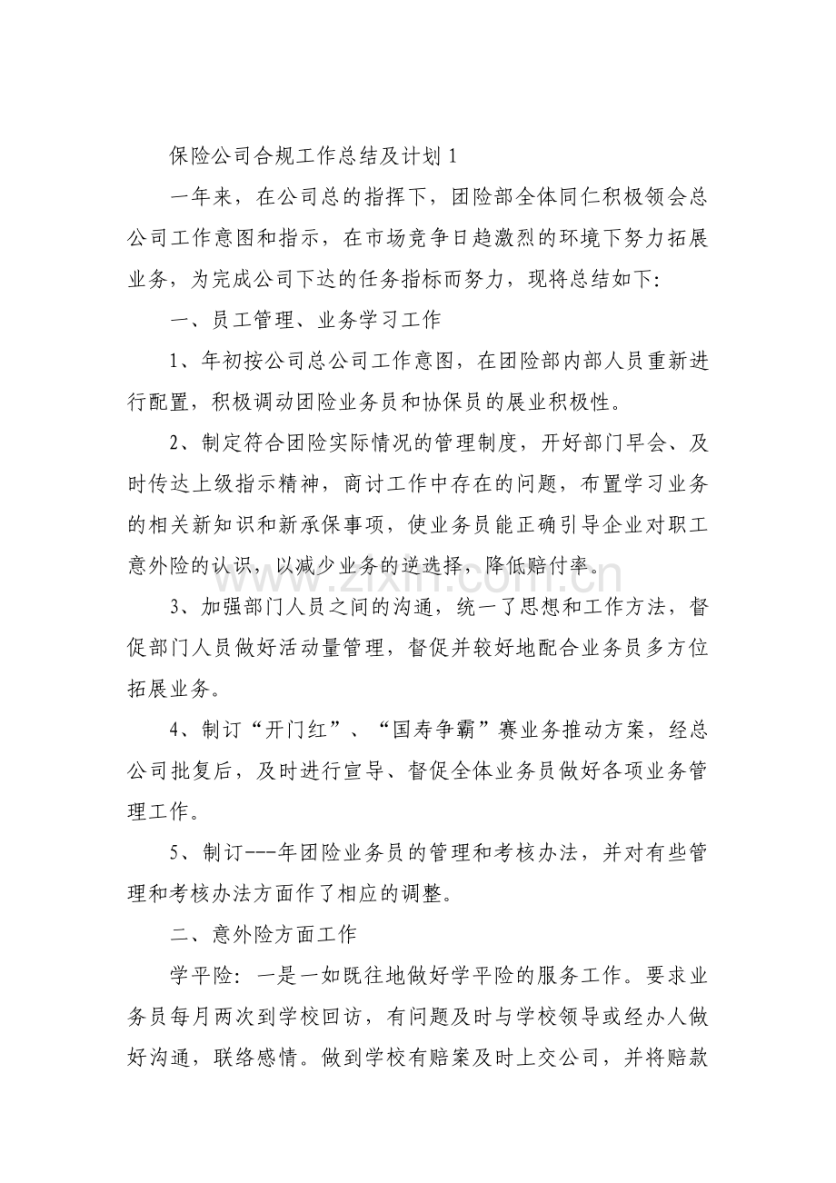 保险公司合规工作总结及计划范文(3篇).pdf_第1页