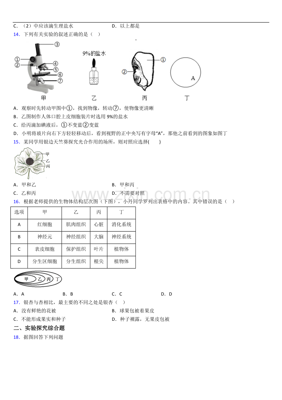 南京外国语中学七年级上学期期末生物试题.doc_第3页