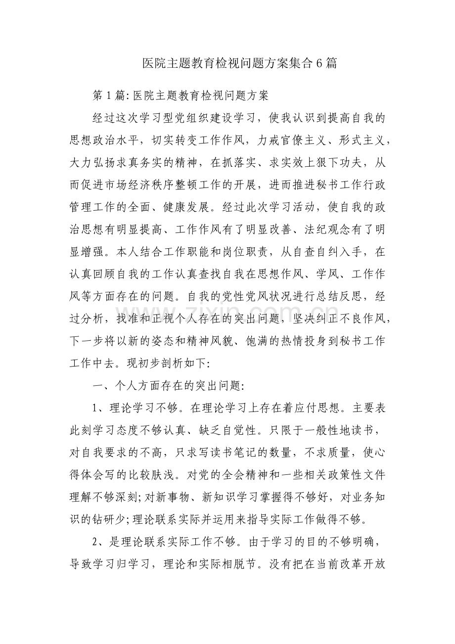 医院主题教育检视问题方案集合6篇.pdf_第1页