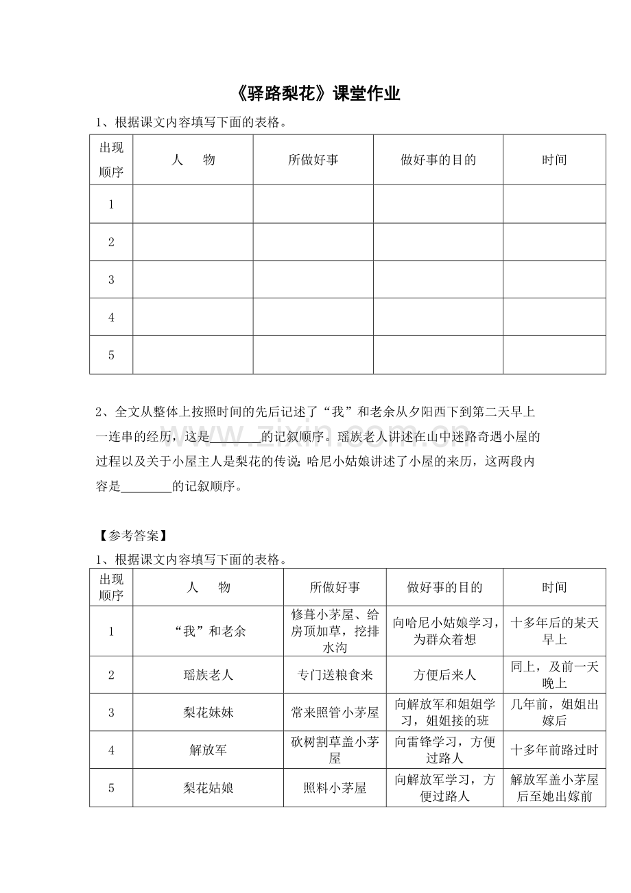 (部编)初中语文人教七年级下册《驿路梨花》课堂作业.doc_第1页