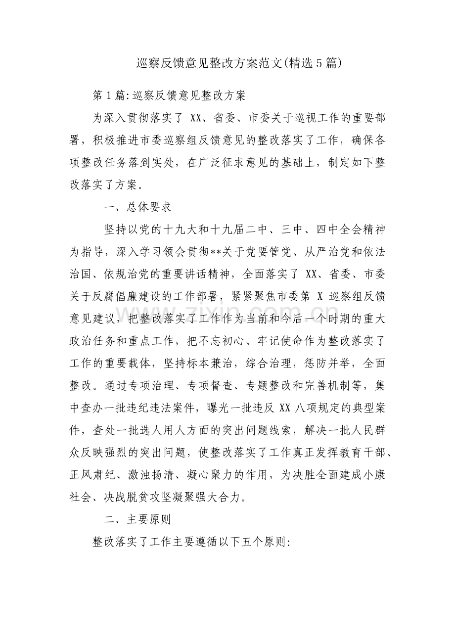 巡察反馈意见整改方案范文(5篇).pdf_第1页