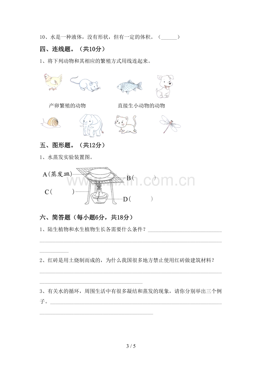 2023年人教版三年级科学下册期中试卷(含答案).doc_第3页