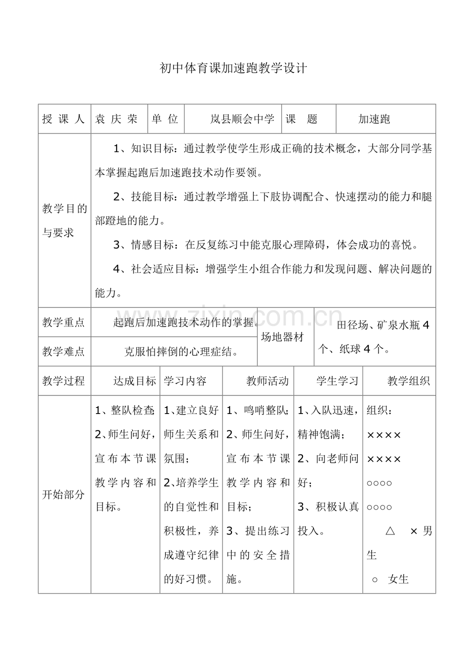 初中体育课加速跑教学设计.doc_第1页