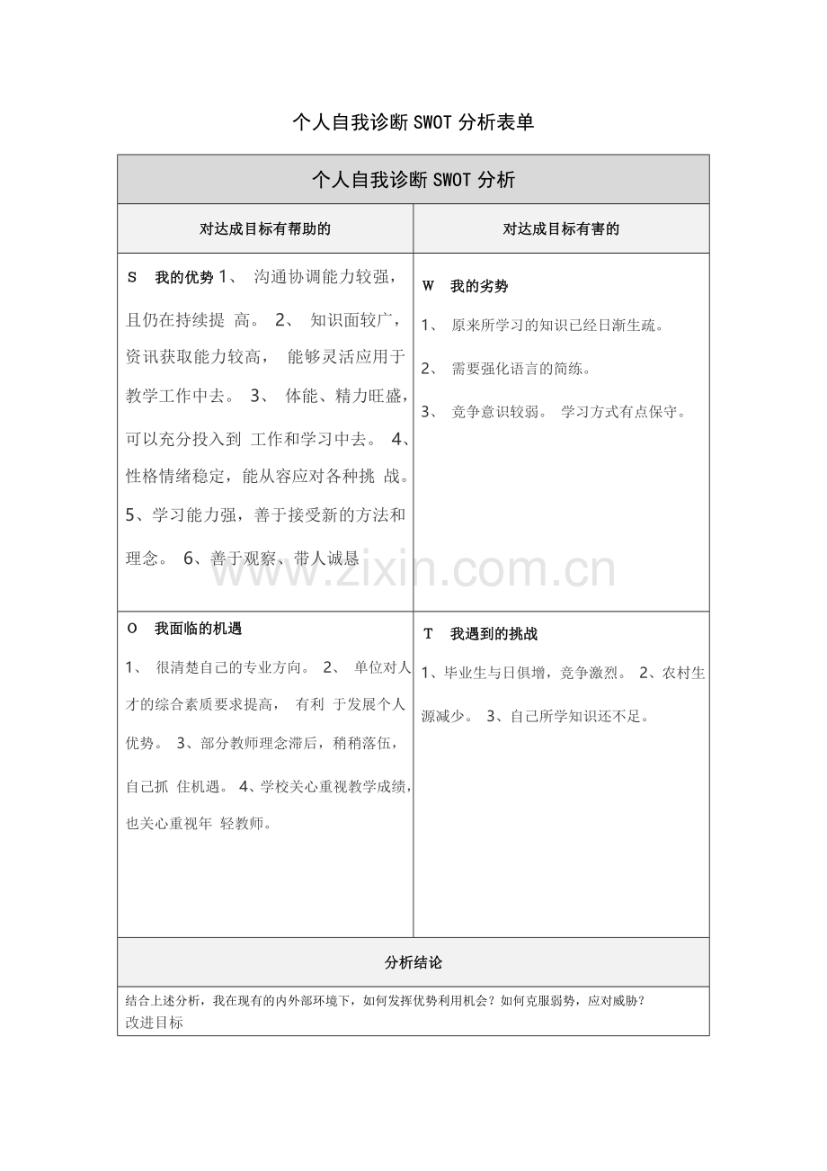 罗泽鹏个人自我诊断SWOT分析表.doc_第1页