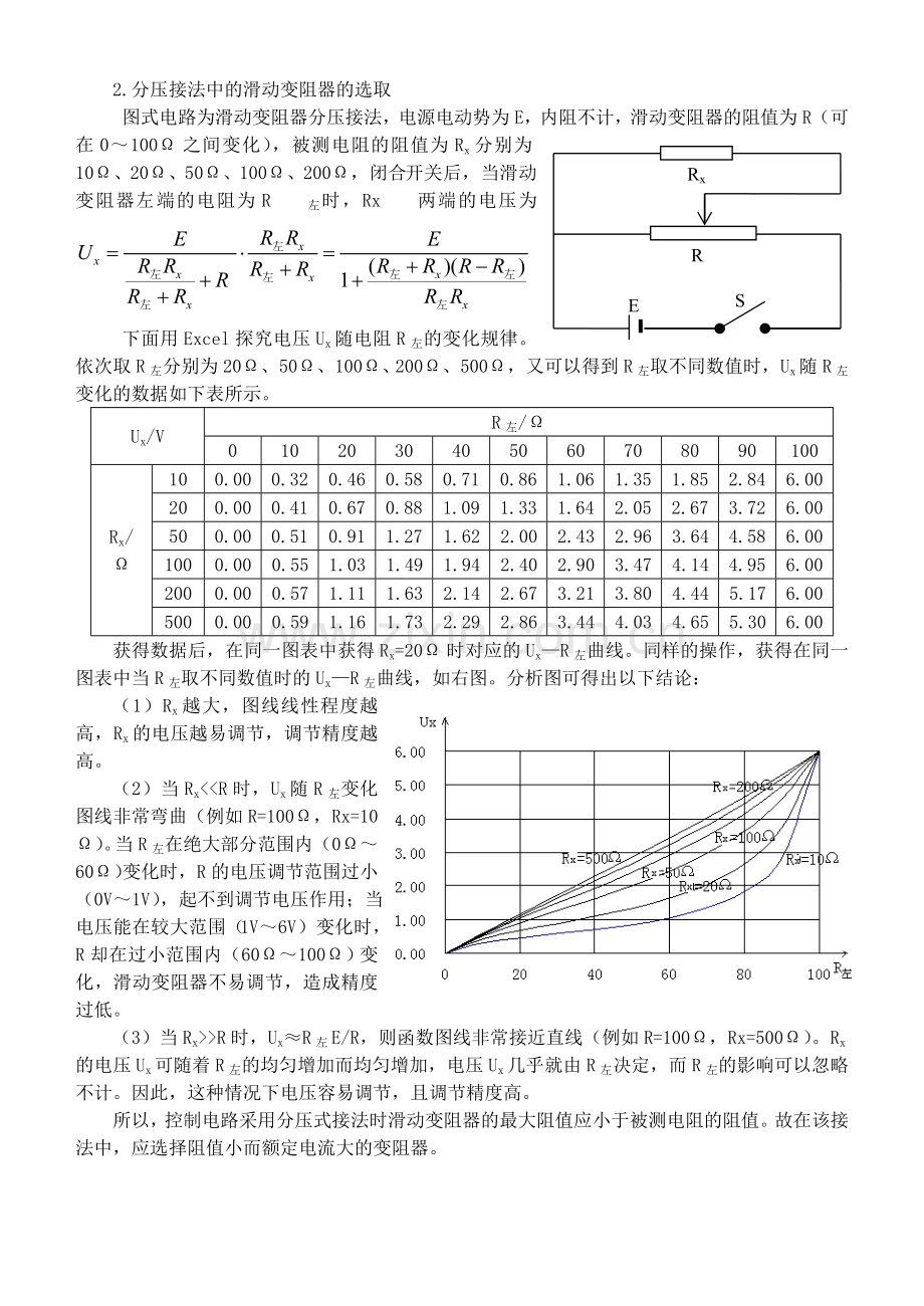 用EXCEL探究滑动变阻器的选择和连接.doc_第2页