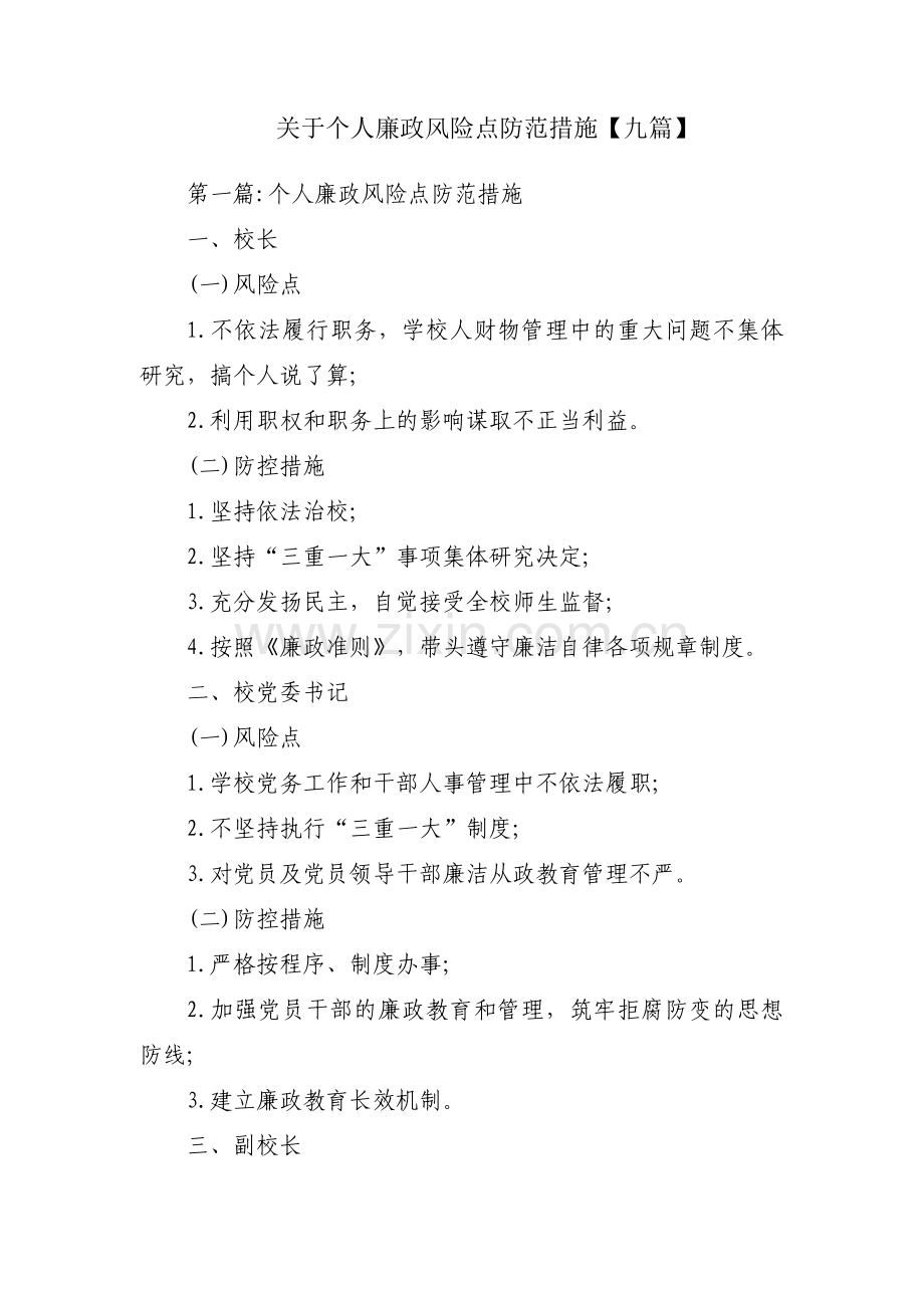 关于个人廉政风险点防范措施【九篇】.pdf_第1页