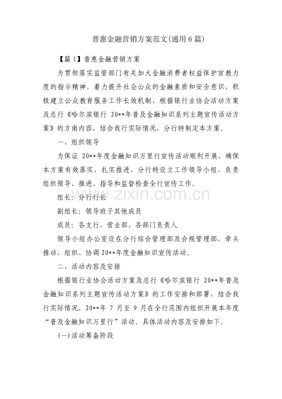 普惠金融营销方案范文(通用6篇).pdf_第1页