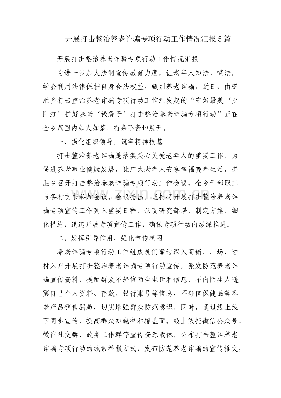 开展打击整治养老诈骗专项行动工作情况汇报5篇.pdf_第1页