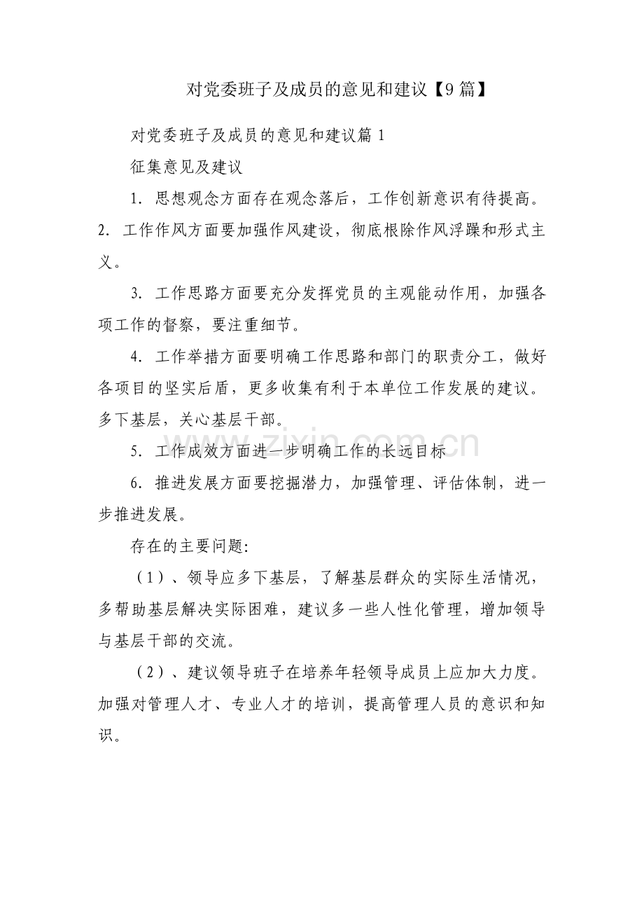 对党委班子及成员的意见和建议【9篇】.pdf_第1页