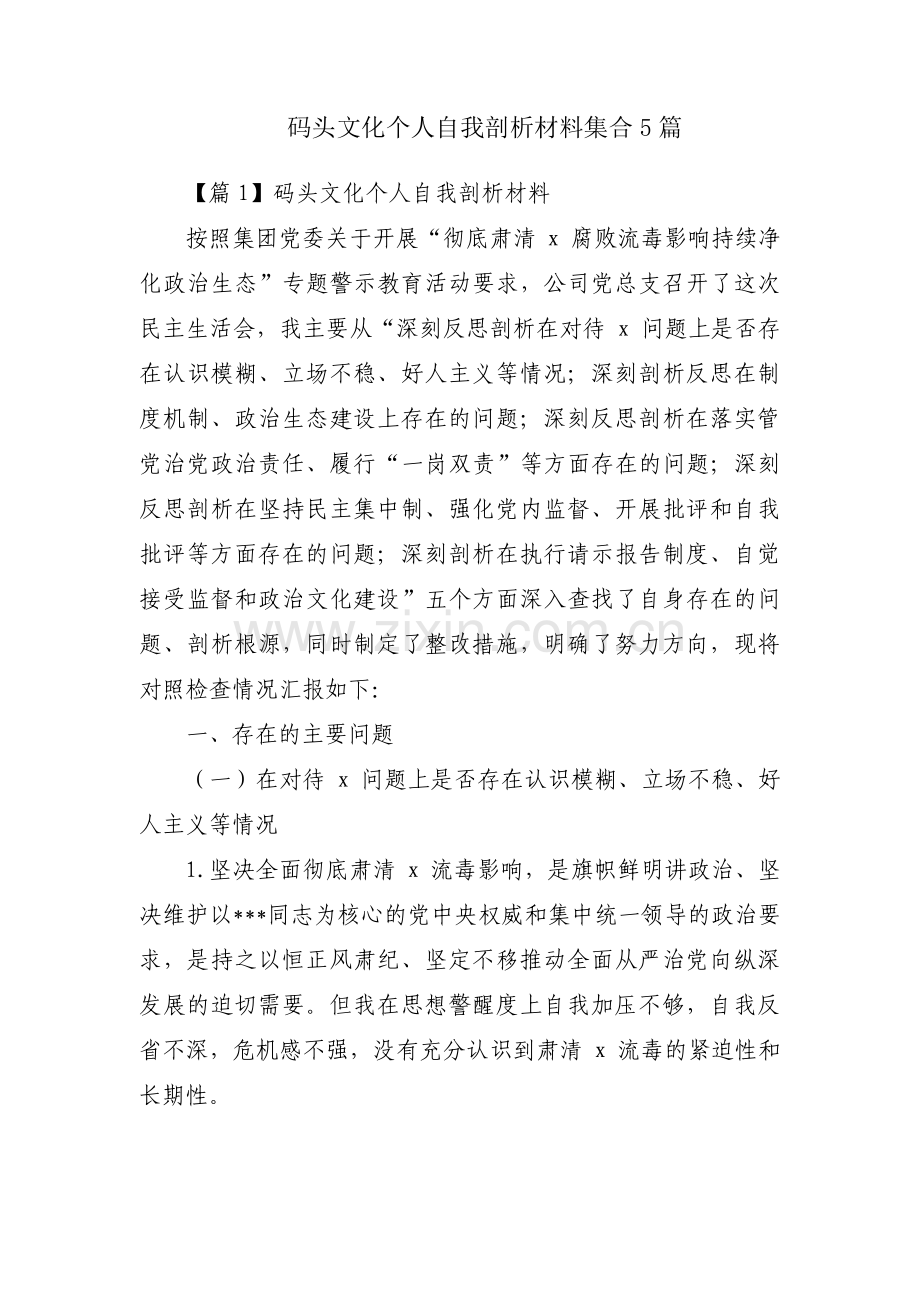 码头文化个人自我剖析材料集合5篇.pdf_第1页