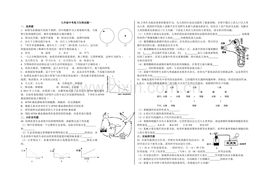 中考复习生物试题一.doc_第1页