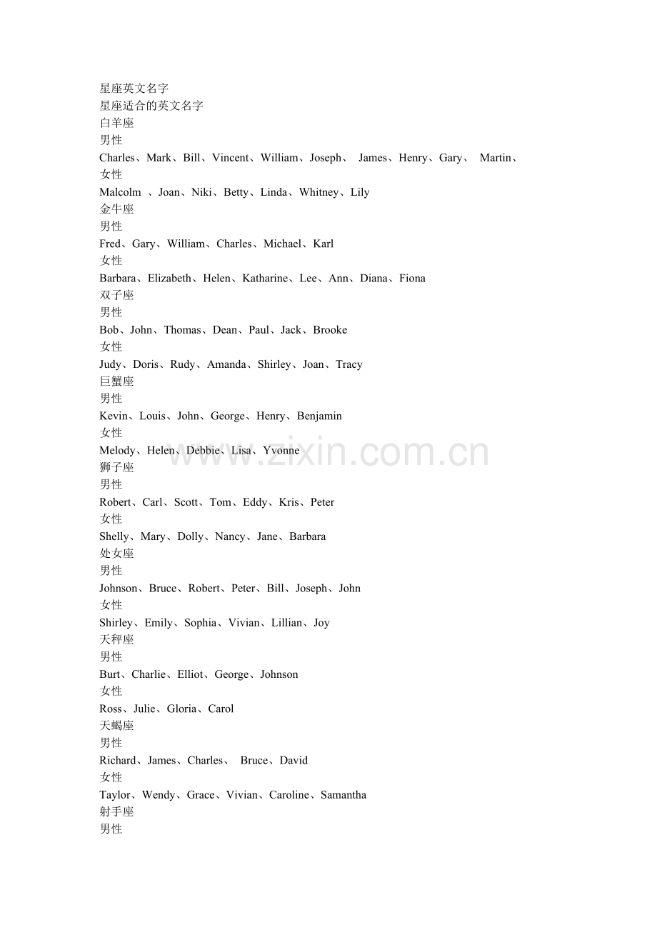 星座英文名字.doc_第1页