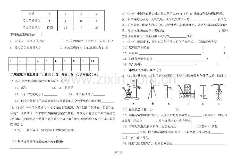 通化中学九年级化学第三次月考试卷.doc_第2页