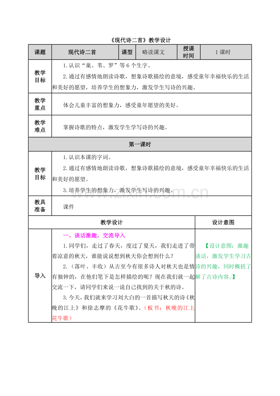 《现代诗二首》教学设计.docx_第1页