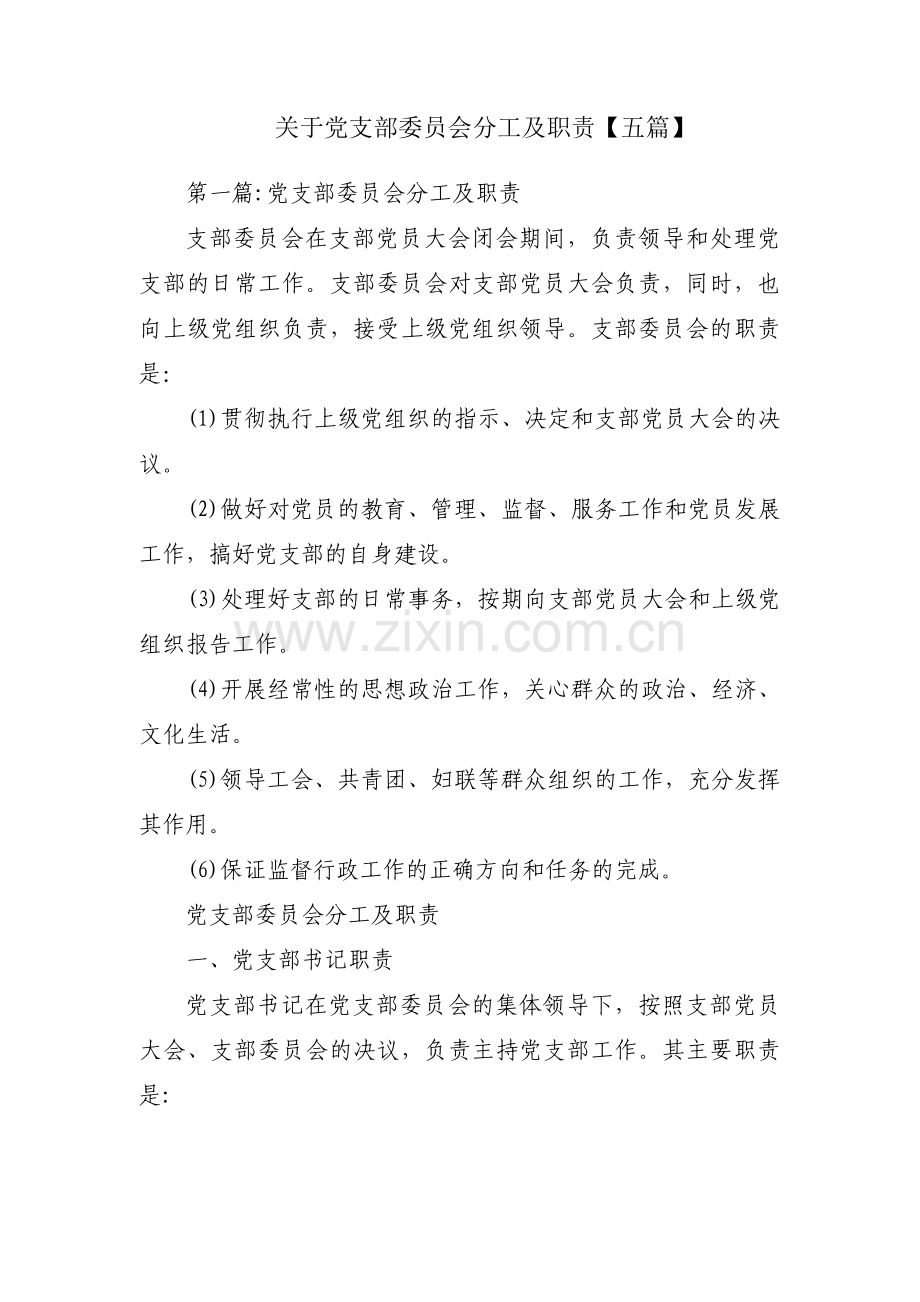 关于党支部委员会分工及职责【五篇】.pdf_第1页