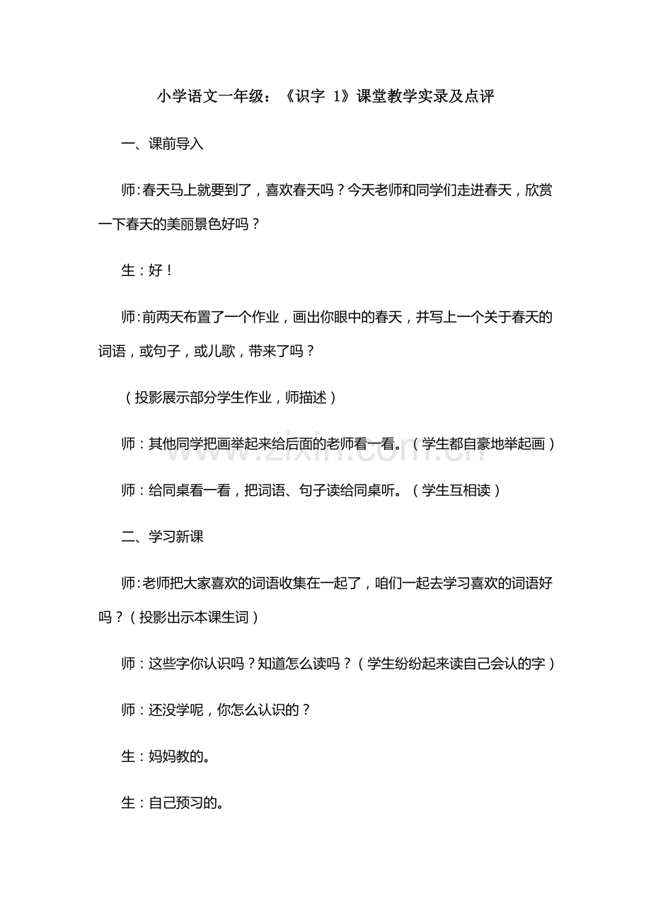 小学语文一年级识字课实录点评.docx_第1页