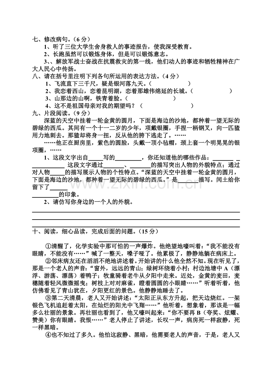 罗汉小学六年级语文复习测试卷十一.doc_第2页